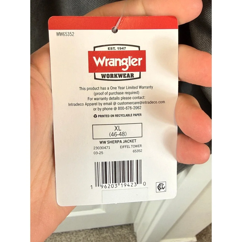 NWT Wrangler Workwear Mens XL Sherpa Jacket Grey Cotton Canvas Zip Carhartt Coat